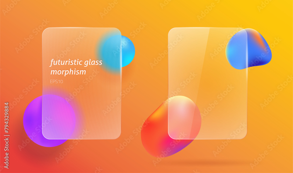 Fototapete glass matte and transparent panel window as morphism modern design vector illustration set, glassmor