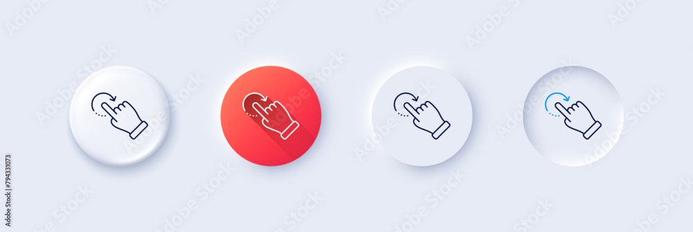 Poster rotation gesture line icon. neumorphic, red gradient, 3d pin buttons. slide arrow sign. swipe action