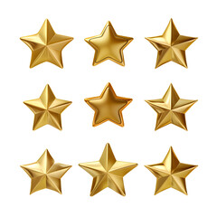 3d chrome y2k metal golden stars. Chrome stars Y2K 3d set isolated on transparent background. Liquid metal golden in the form of stars.