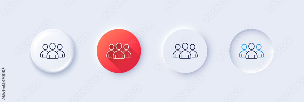 Poster group line icon. neumorphic, red gradient, 3d pin buttons. users or teamwork sign. person silhouette