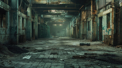 A large, empty room with a lot of debris and a lot of light - obrazy, fototapety, plakaty