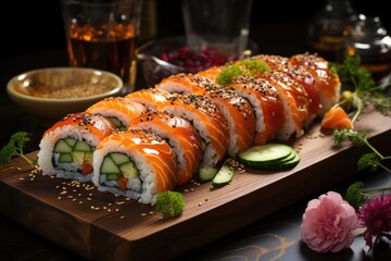 Sushi dish with Wasabi and Hashi., generative IA