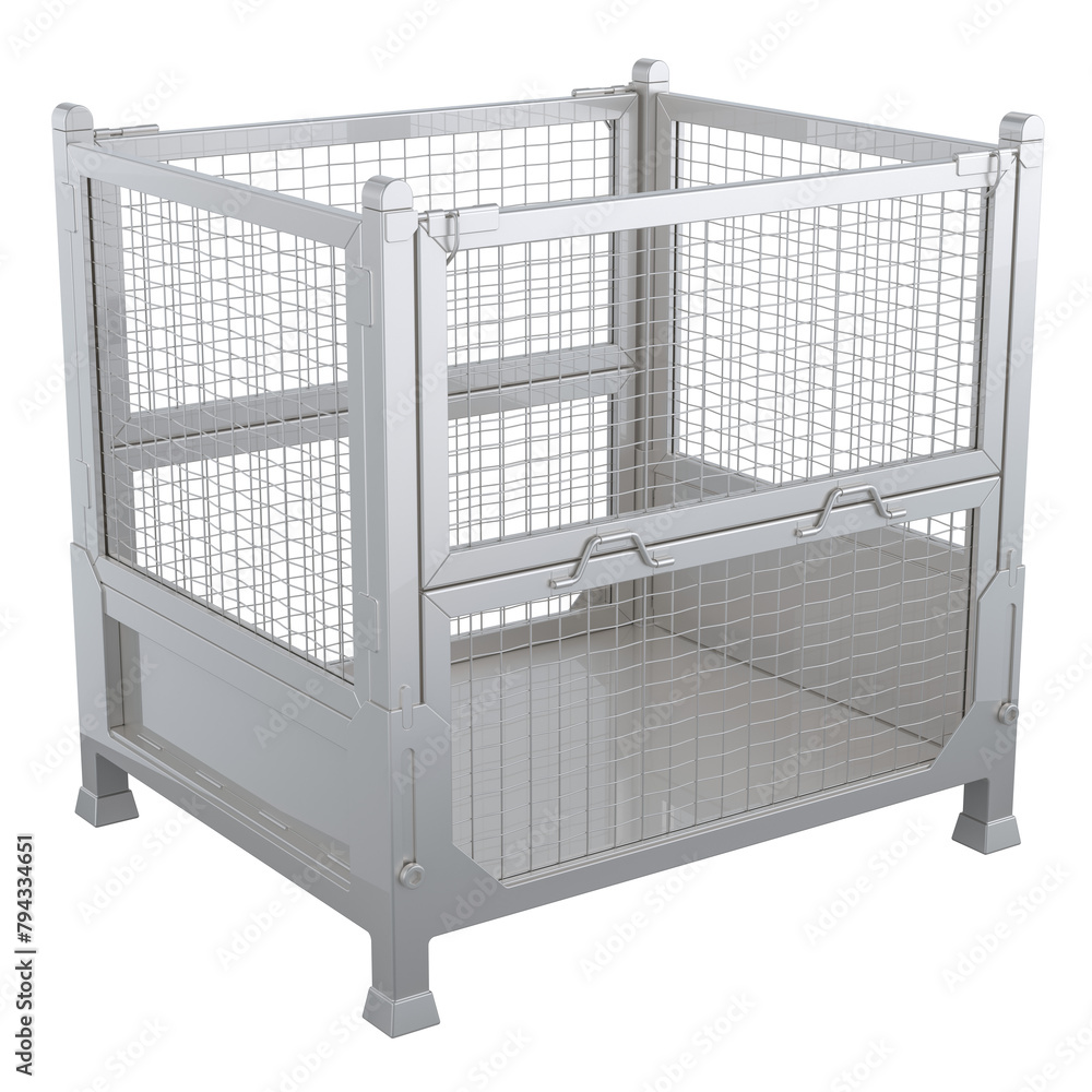 Poster collapsible wire mesh pallet. collapsible transportation box pallet, 3d rendering isolated on transp