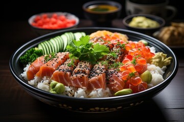 Color and appetizing chirasi sushi bowl., generative IA