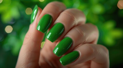 Green Beauty: A Close-Up of Gorgeous Green Nail Art Manicure with Fashionable Style