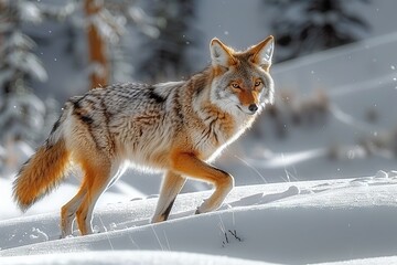 Fototapeta premium Yellowstone Wolf Pack Surveys Snowy Landscape in Wyoming