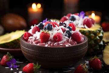 Acai Tropical Bowl in Coconut., generative IA