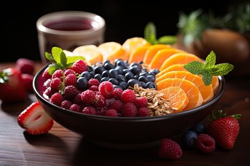 Acai bowl and fresh natural juice., generative IA