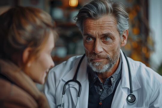 The doctor engages in a compassionate conversation with the patient, offering reassurance and empathy during their time of need. Concept of patient care and support. Generative Ai.