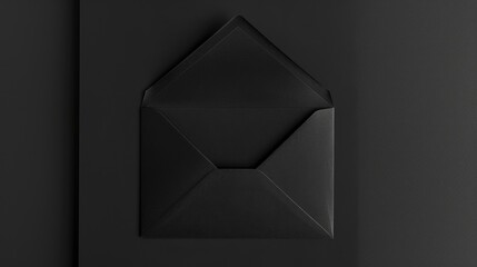 Black Envelope Mockup with Space for Text. Dark Greeting Card in Envelope with Open Letter - obrazy, fototapety, plakaty
