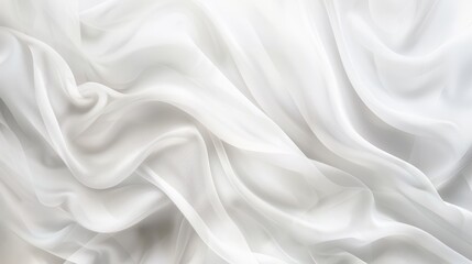 White silky fabric texture with soft folds. Textile background with smooth satin or silk surface for design and print.