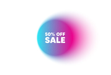 Color neon gradient circle banner. Sale 50 percent off discount. Promotion price offer sign. Retail badge symbol. Sale blur message. Grain noise texture color gradation. Vector