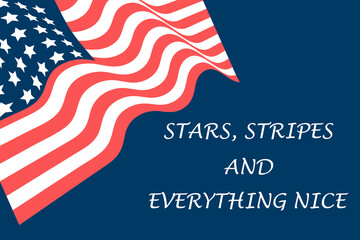 Happy Independence Day. Banner template with waving American flag and lettering text. Vector illustration.