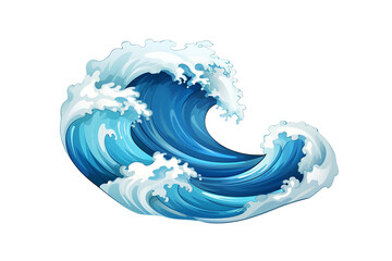 Stylized illustration of a vibrant blue ocean wave curling with dynamic motion and frothy detailsisolated on a transparent background. Generative AI
