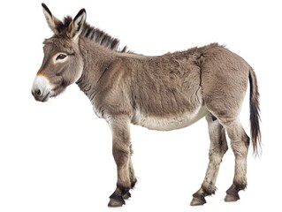 Obraz premium Headstrong Donkey Standing Firm. Isolated on White Background Perfect for Farm and Zoo Projects
