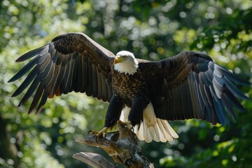Obraz premium Bald Eagle Landing. Majestic Bird of Prey Touching Down in Nature