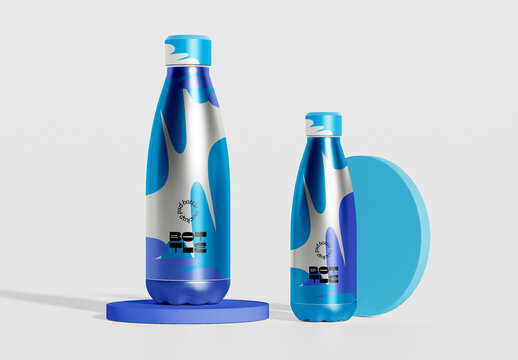 Different Size of Metallic Bottles Mockup