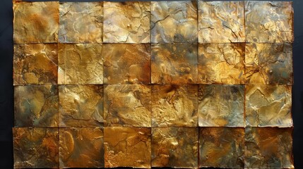   A golden-brown artwork composed of varied square shapes and sizes