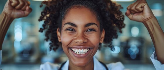 A diverse team of scientists in a modern lab experienced high emotions while celebrating a breakthrough discovery