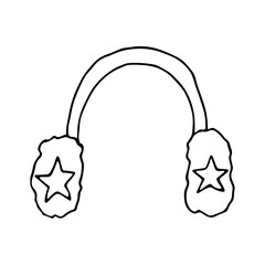 Fur headphones doodle Hand drawn winter accessories. Single design element for card, print, design, decor
