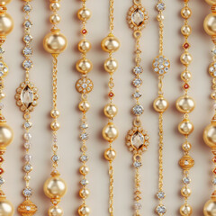 Seamless pattern of golden jewelry with pearls
