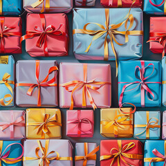 Seamless pattern of colorful boxes with presents