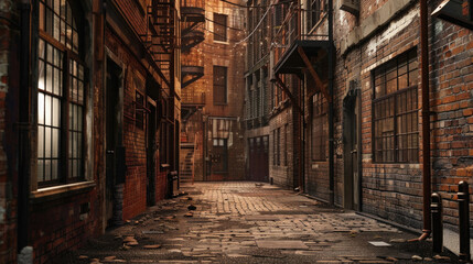 A narrow alleyway with a brick wall on either side © Art AI Gallery