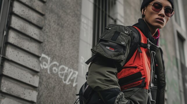 stylish and edgy streetwear ensemble, capturing the essence of contemporary urban fashion.