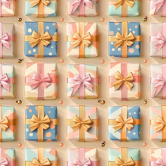 Seamless pattern of orderly pretty wrapped gifts