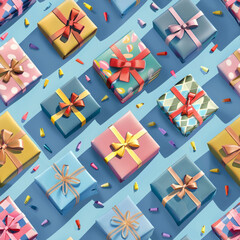 Seamless pattern of colorful wrapped presents