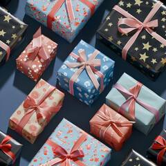 Seamless pattern of wrapped gift boxes