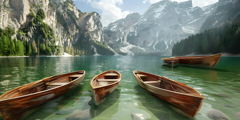 two wooden boats tied to a wooden dock in the mountains Free Photo, boat on lake