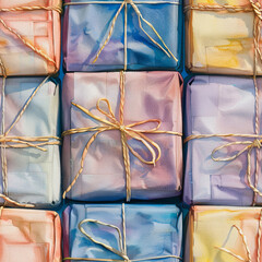 Seamless pattern of painted wrapped presents