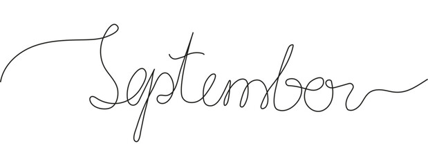 September text continuous line. Line month holiday theme element for header.
