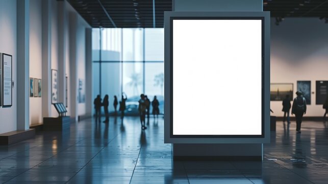 Blank mockup of a digital signage screen in a museum featuring educational content and exhibit information. .