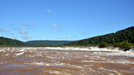 Mocona waterfalls, the largest longitudinal waterfalls in the world,  that range between 5 and 10 m in height, which interrupt the course of the Uruguay River for about 3 km.
