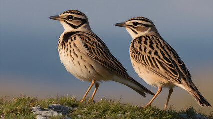 Eurasian skylar sit  on rock