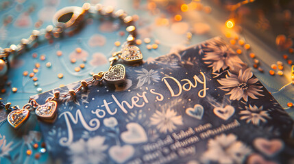 Mother's Day card adorned with bracelet closeup shot. Happy Mother's Day.