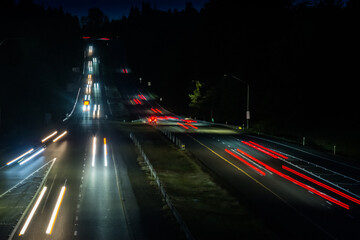 Moderate traffic on rural highway at dusk
