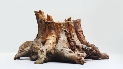 Obraz premium Tree stump set against a white backdrop