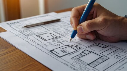 Architect at Work: Drawing Blueprints in Architectural Planning