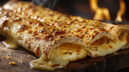 The cheese stick is flat, with pita bread and cheese inside. - obrazy, fototapety, plakaty
