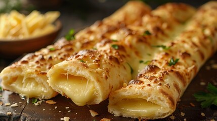 The cheese stick is flat, with pita bread and cheese inside. - obrazy, fototapety, plakaty