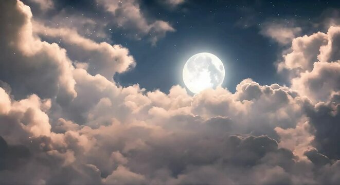 Anime-Style Illustration: Full Moon and Clouds Animated Background, Loopable Video
