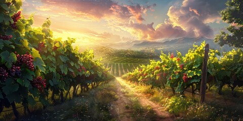 A leisurely stroll through the lush vineyards, soaking up the warm summer sun as you sip on a glass of red wine