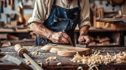 A man is working on a wooden project in a workshop