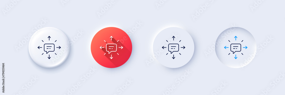 Poster conversation line icon. neumorphic, red gradient, 3d pin buttons. chat messages or sms sign. communi