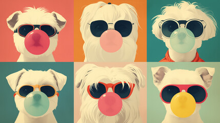 Neon Mirror Dog Blows Bubble Gum, Fun Pet Portrait