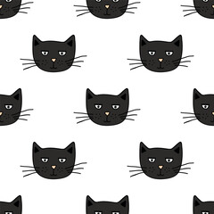 Seamless pattern with cat muzzle doodle for decorative print, wrapping paper, greeting cards, wallpaper and fabric