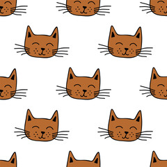 Seamless pattern with cat muzzle doodle for decorative print, wrapping paper, greeting cards, wallpaper and fabric
